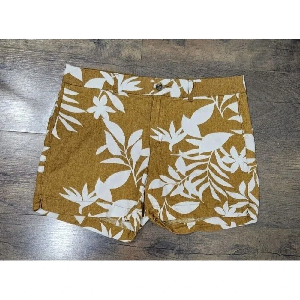 Old Navy Shorts Floral Palm Linen Blend Women 10 Beach Tropical